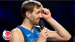 Dirk Nowitzki gets emotional addressing Mavericks fans in final home game  NBA Sound [upl. by Perren]