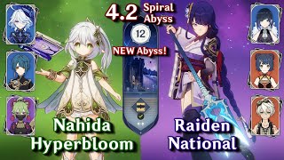 NEW SPIRAL ABYSS 42 C0 Nahida Furina Hyperbloom amp C0 Raiden National  Floor 12  9 Stars [upl. by Papke]