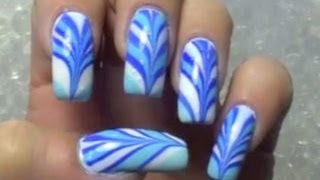 Indigo Water Marble NailArt Design Tutorial [upl. by Artimed404]