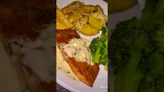 Salmon ampBéarnaise Sauce w basil broccoli ampAsiago potatoes salmon broccoli asiago dinner fish [upl. by Laeira]