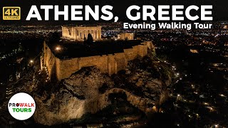 Athens Greece Evening Walking Tour  with Captions 4KUHD [upl. by Lenaj]