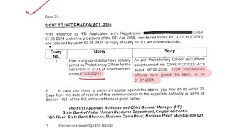 UPDATE ON SBI PO🔥🔥 RTI REPLY FROM SBI PO [upl. by Jerrie]