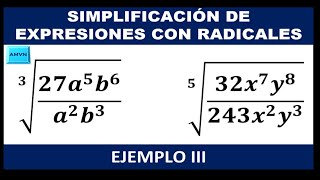 SIMPLIFICACIÓN DE EXPRESIONES CON RADICALES EJEMPLO 3 EJEMPLOS RESUELTOS [upl. by Akinor]