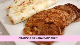 GRANOLA BANANA PANCAKES  Easy cuz were busy  Ep 3 [upl. by Efthim]