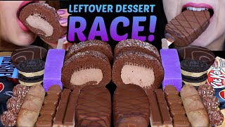 ASMR LEFTOVER DESSERT RACE NUTELLA HERSHEYS KITKAT FERRERO OREO PURPLE ICE CREAM CHOCO CAKES [upl. by Epifano]