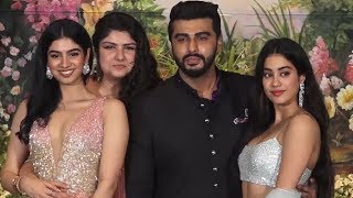 Arjun Kapoor Poses With His Sisters Jhanvi Khushi Anshula  Sonam Kapoor Wedding Reception [upl. by Ssilb]