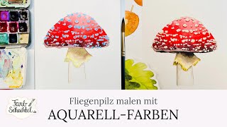 Fliegenpilz malen mit Aquarellfarben  Toller Trick mit Rubbelkrepp [upl. by Gambell620]