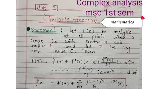 Taylors Theorem complex analysis msc 1st semmathematics  important theorem unit2 [upl. by Kuehn105]