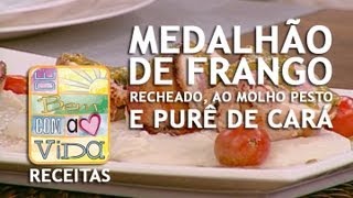 De Bem Receitas  Medalhão de Frango Recheado ao Molho Pesto com Purê de Cará 29082013 [upl. by Fabio]