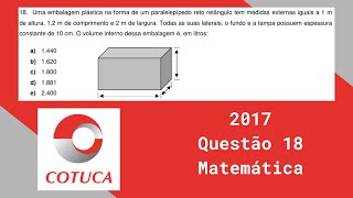 Matemática Cotuca 2017  Questão 18  Vestibulinho [upl. by Antoinetta]