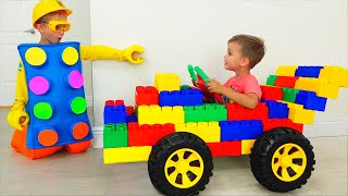 Vlad and Niki Ride on Toy Sports Car amp play with colored toy blocks [upl. by Onnem]