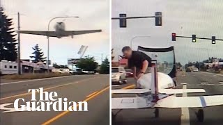 Planes emergency landing captured on police dashboard camera [upl. by Einittirb]