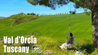 🇮🇹 Tuscany Walking tour in the pictureperfect landscapes in Val dOrcia Spring  ASMR [upl. by Aliehc]