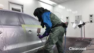 Car painting Spraypainting a VW Polo LA7W Silver with blendingSmall damageCollision repair [upl. by Rivalee]