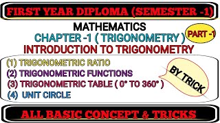 Diploma 1st Semester Maths  Chapter 1 TrigonometryIntroductionAll Formulas amp Concept Part  1 [upl. by Anem]