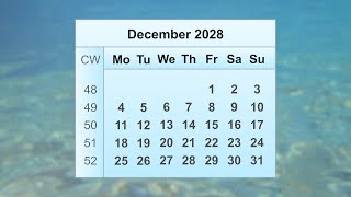 December 2028 Calendar [upl. by Veedis]