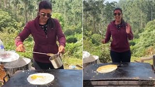 Actress Aishwarya Rajesh Making Egg Dosa In Sets  Manastars [upl. by Nahrut]