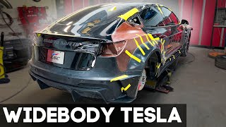 REBUILDING A CRASHED TESLA MODEL 3 amp INSTALLING WIDEBODY KIT PART 1 [upl. by Adamik]