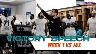 POSTGAME LOCKER ROOM SPEECH FROM WEEK 1 WIN OVER JACKSONVILLE JAGUARS  MIAMI DOLPHINS [upl. by Ydissak]