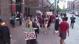 Hundreds of graduates walk out of Harvard commencement chanting Free free Palestine over Gaza war [upl. by Allerim182]