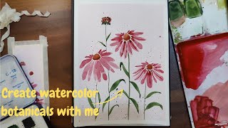 Paint Purple coneflowers with me Tutorial for watercolor beginners [upl. by Waverley]