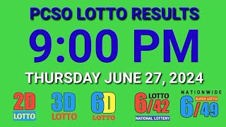 9pm Lotto Results Today June 27 2024 Thursday ez2 swertres 2d 3d pcso [upl. by Alby]