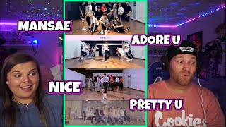 FIRST TIME REACTING TO Adore U  Mansae  Pretty U  VERY NICE Dance Practices  Reaction [upl. by Kirbie975]