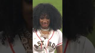 Megan Thee Stallion throws the opening pitch via MLB shorts [upl. by Leasi]