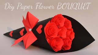 DIY Paper Flower BOUQUET Birthday gift ideasFlower Bouquet making at Homemade Easy Craft Cute [upl. by Aisul]