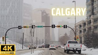 Snowing Downtown Calgary 4K Driving Tour 🚘 ❄️ 🇨🇦 [upl. by Deraj853]