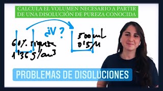 PROBLEMAS RESUELTOS DISOLUCIONES BACHILLERATO  VOLUMEN NECESARIO de una disolución de pureza 60 [upl. by Assyle]