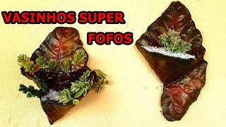 DIY VASINHOS DE CIMENTO MUITO FÁCEIS E FOFOS IMITANDO FOLHAS MACETAS DE CEMENTO [upl. by Ysiad]