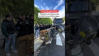 Manifestation dagriculteurs français sur Agen 🇨🇵🧑‍🌾 tension avec CRS france police agriculteur [upl. by Reinhold574]