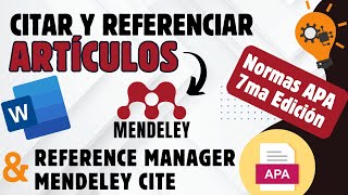 📚 Cómo Citar y Referencar ARTÍCULOS en APA 7ma Edición con Mendeley  Tutorial Completo en Word ✍️ [upl. by Enifesoj]