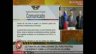 Canciller Gil dio lectura a conclusiones del Foro Político y Académico de la Situación en Colombia [upl. by Farrow480]