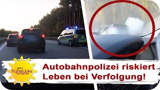 Verfolgungsjagd mit 200kmh Autounfall auf der Autobahn  SAT1 Frühstücksfernsehen [upl. by Ellertnom]