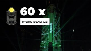 60 x ADJ Hydro Beam X12 Automated Luminaires Fill The Sky Above The Jeddah Tower [upl. by Ahsha396]