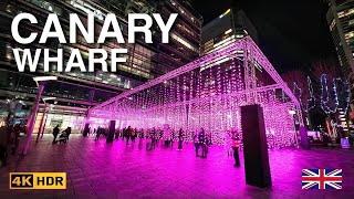 Canary Wharf Winter Lights 2024  An Immersive 4K London Light Festival Walking Experience [upl. by Chemarin]