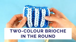 TwoColour Brioche Stitch Worked in the Round [upl. by Anenahs252]