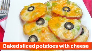 Oven baked sliced potatoes with cheese recipeeasy veg evening snacks amp kids recipeslet’s be foodie [upl. by Leinahtan]