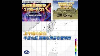 【天氣重點速報】719上午晴時多雲，午後山區 嘉義以南易有雷陣雨，高溫37度。另有颱風將生成。 [upl. by Nosro]