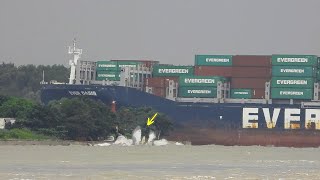 EverGreen Giant Ships Epic 180Degree Turn Intense Waves Follow [upl. by Sad364]