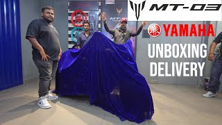 Unboxing of Yamaha R3 MT03 amp Delivery of 1st MT03 in AP Telangana [upl. by Aubree744]