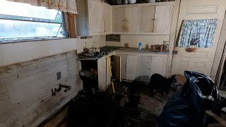 ROTTEN FLOOR BOARDS AND TRASH REMOVAL FROM KITCHEN OF 140 YEAR OLD FARM HOUSE [upl. by Nairrot]