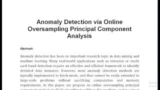 Anomaly Detection via Online Oversampling Principal Component Analysis [upl. by Ecyoj]