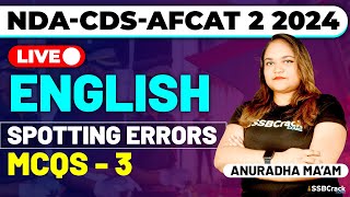 NDACDSAFCAT 2 2024 Exam English Live  Spotting Error MCQs  Class 3 [upl. by Eiznikcm188]