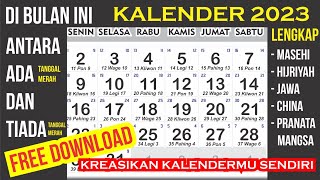 KALENDER 2023 LENGKAP FREE DOWNLOAD PNG MASEHI HIJRIYAH JAWA CHINA PRANATA MANGSA Gratis 2023 [upl. by Hsizan]