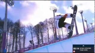 Crispin Lipscomb Snowboard Haflpipe Sochi 2014 Run 2 [upl. by Cowie34]