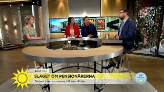 Debatt i studion Annika Strandhäll S och Jimmie Åkesson SD om pensionärerna  Nyhetsmorgon TV4 [upl. by Eyllib]