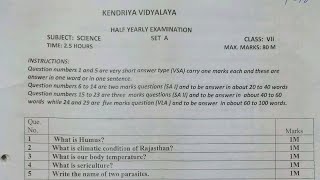 Half Yearly Exam  Class7 SCIENCE Exam Question Paper For KENDRIYA VIDYALAYA Students [upl. by Maltzman]